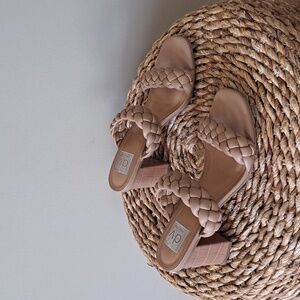 Dolce Vita Womens‎ Hardey Nude  Braided Strap 3.25" Block Print Heel Sandals S-7